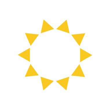 Yaz sembolü. Güneş modern simgesi. Güneşli daire şekli. Beyaz arka planda yalıtılmış vektör logosu kavramı