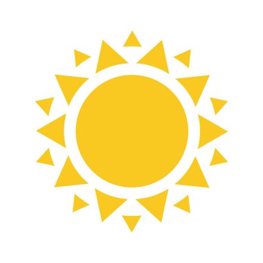 Yaz sembolü. Güneş modern simgesi. Güneşli daire şekli. Beyaz arka planda yalıtılmış vektör logosu kavramı