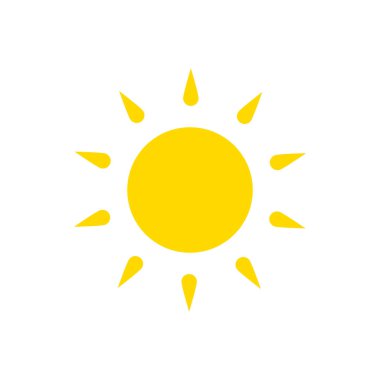 Yaz sembolü. Güneş modern simgesi. Güneşli daire şekli. Beyaz arka planda yalıtılmış vektör logosu kavramı