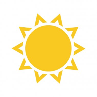 Yaz sembolü. Güneş modern simgesi. Güneşli daire şekli. Beyaz arka planda yalıtılmış vektör logosu kavramı