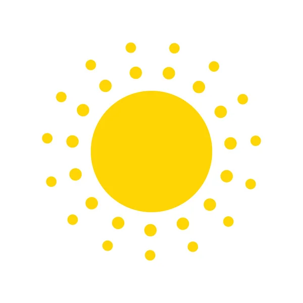 Simbolo estivo. Icona moderna del sole. Punti e punti forma cerchio soleggiato. Isolato concetto logo vettoriale su sfondo bianco — Vettoriale Stock