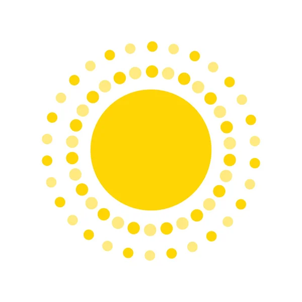 Letní symbol. Moderní ikona slunce. Tečky a body slunečného kruhu. Koncept izolovaného loga na bílém pozadí — Stockový vektor