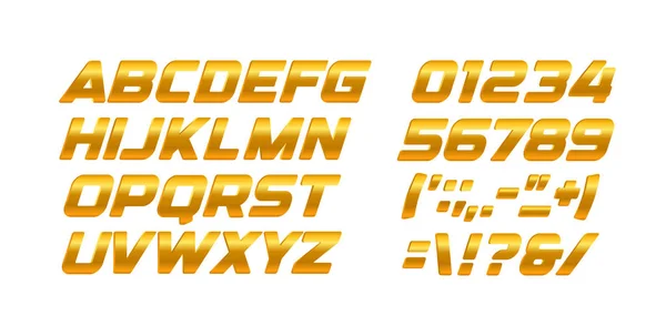 Conjunto de letras y números de oro. Gradiente dorado estilo vector alfabeto latino. Diseño de tipografía itálica en negrita . — Vector de stock
