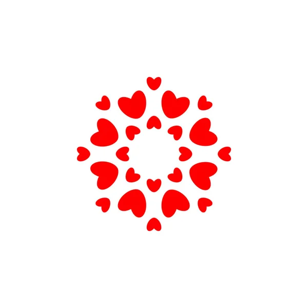 Símbolo de amor. Corações vermelhos em círculo, elegância simples modelo logotipo redondo. design de conceito para decoração de casamento e dia dos namorados. Símbolo vetorial isolado . — Vetor de Stock
