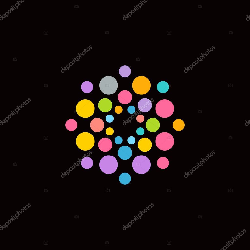 Colorful balls logo concept. Ideal for Fireworks or blower bubbles or confetti show identity. Vector logotype template