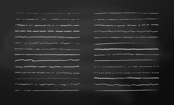 Lignes de craie vectorielles. Soulignés crayonnés ensemble. Lignes de bordure, lignes blanches sur fond de tableau à craie . — Image vectorielle