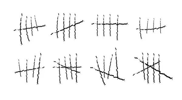 Símbolos de prisión, marcas de registro de cárceles. Líneas o palos dibujados a mano, trazos ordenados por cuatro y tachados. Ilustración vectorial . — Archivo Imágenes Vectoriales