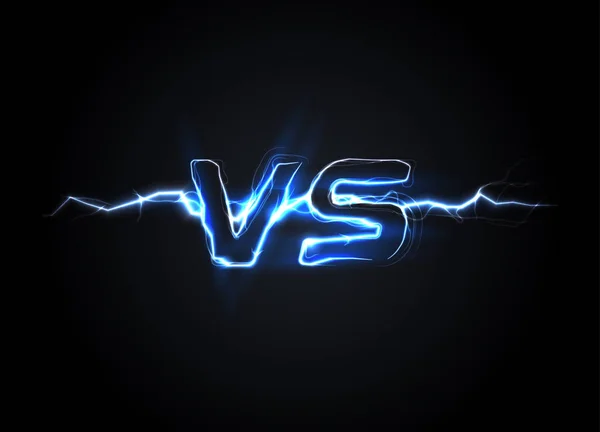 Logo Versus VS. Templat judul pertempuran. Desain petir berkilau. Ilustrasi vektor terisolasi pada latar belakang hitam . - Stok Vektor