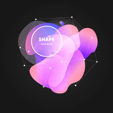 Siyah arka plan üzerinde beyaz çerçeve ve çokgen örgü ile soyut degrade dalgalı şekil. Trendy sıvı veya sıvı akış afiş şablonu. Yalıtılmış vektör illüstrasyonu.