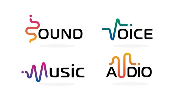 Conjunto de iconos de onda sonora. Olas de música símbolos. Plantilla de logos de audio. Idea de emblemas de ecualizador de voz. Colección moderna de vectores creativos sobre fondo en blanco . — Vector de stock