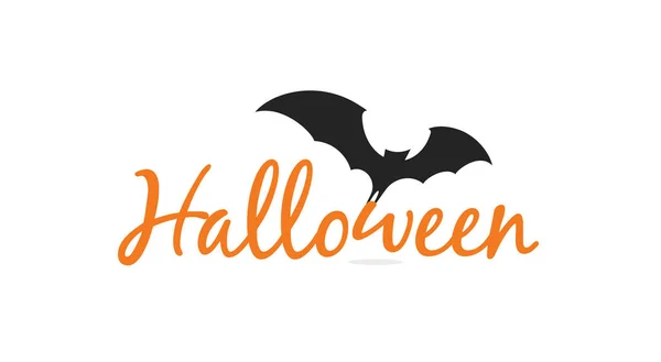 Halloween elegant lettering with black silhouette of flying bat. Isolated Design for halloween event, promo, logo, banner, monogram and poster. Vector illustration. — Stock Vector