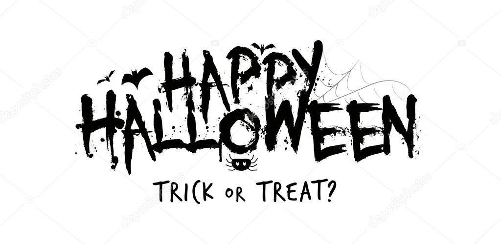 Happy Halloween Party Poster concept. Lettering with bats, spiders and spider web. Banner design template for event, party, advertising or web. Vector graphic. EPS10