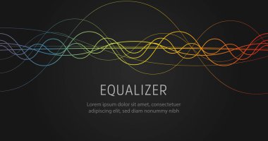 Eualizer ses dalgası siyah arka plan üzerinde renkli dalgalı çizgiler. Vektör çizimi.