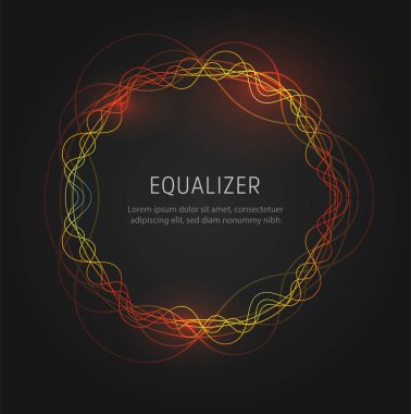 Dalgalı Çizgiler Ses yuvarlak parlak dalga veya radyo dalgası veya ses dalgası, siyah arka plan üzerinde vektör illüstrasyon.