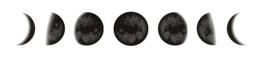 Black moons icons set, lunar phases in night starry sky, Shape of the directly sunlit portion of the Moon as viewed from Earth, vector illustraton. clipart