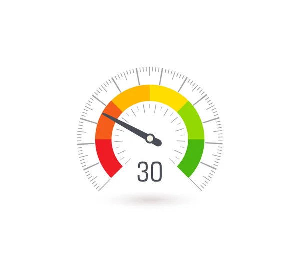 Business Meter, indikátor ikon színes szegmensek. Infographic üzleti minősítés és minőség-ellenőrzés, vektor illusztráció. — Stock Vector