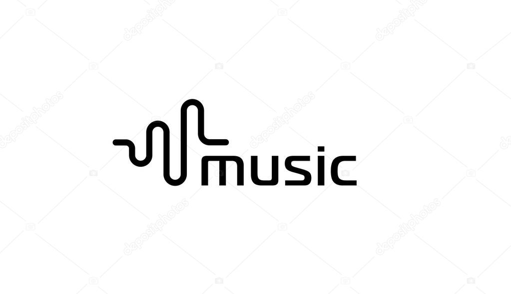 Music logo. Sound wave or radio wave vector emblem template. Isolated flat simple icon.