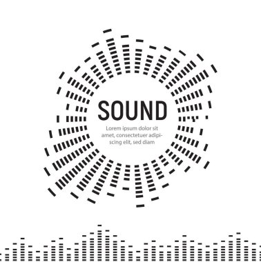 Müzik ses daire çerçeve dalga logosu, ses dijital ekolayzır teknolojisi, konsol paneli, darbe müzikal, vektör illüstrasyon.