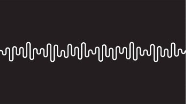 Siyah arka plan üzerinde beyaz kıvrımlı çizgi. Radyo dalgası veya müzik ekolayzır, ses dalgası. Stilize Kardiyogram, tıbbi ekipman için arayüz tasarımı, vektör illüstrasyon.