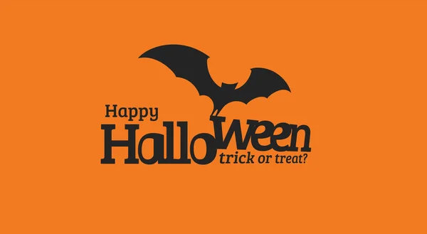 Happy Halloween text with black silhouette of flying bat. Trick or treat text. Isolated Design for halloween event, promo, logo, banner, monogram and poster. Vector illustration. — Stock Vector