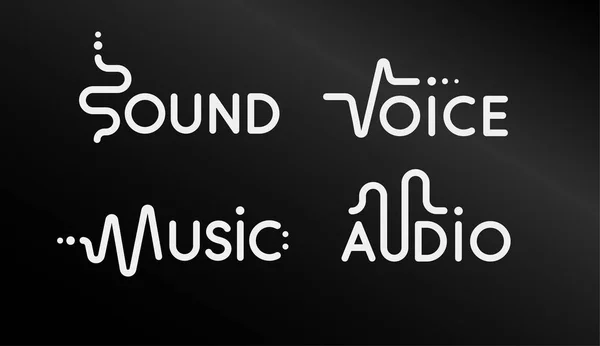 Set di logo moderno di app musica. emblemi creativi vettoriali su sfondo nero . — Vettoriale Stock