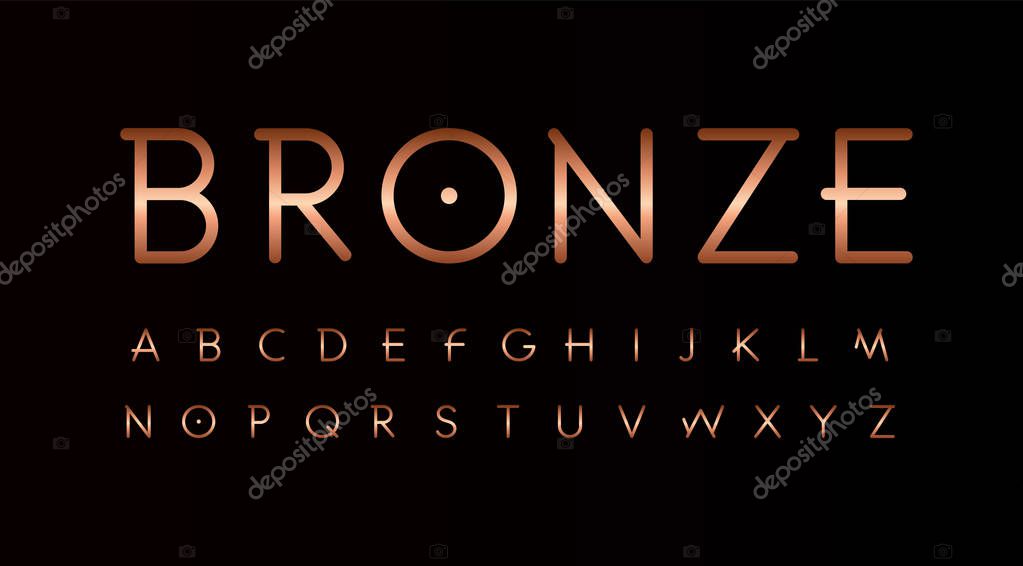 Bronze letters set. Thin lines unusual style vector latin alphabet. Font for events, promotions, logos, banner, monogram and poster. Typography design