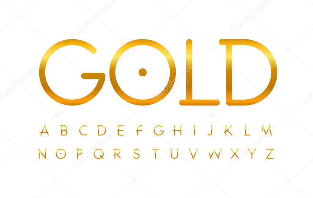 Unusual elegant thin line golden letters set, gold style vector latin alphabet. Premium typography design.