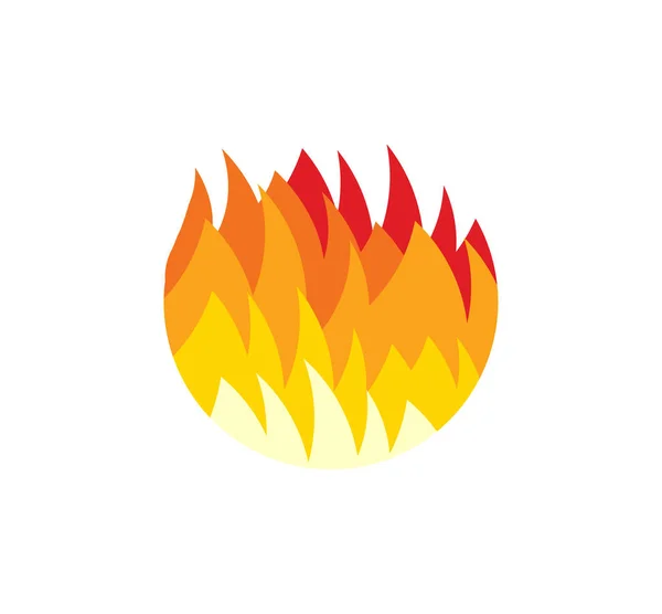 Feuerball-Symbol. rote und gelbe Flammenzungen, flaches Feuer, runde Logo-Vorlage. moderne Emblemidee. Konzeptdesign für Unternehmen. isolierte Vektorabbildung auf leerem Hintergrund. — Stockvektor