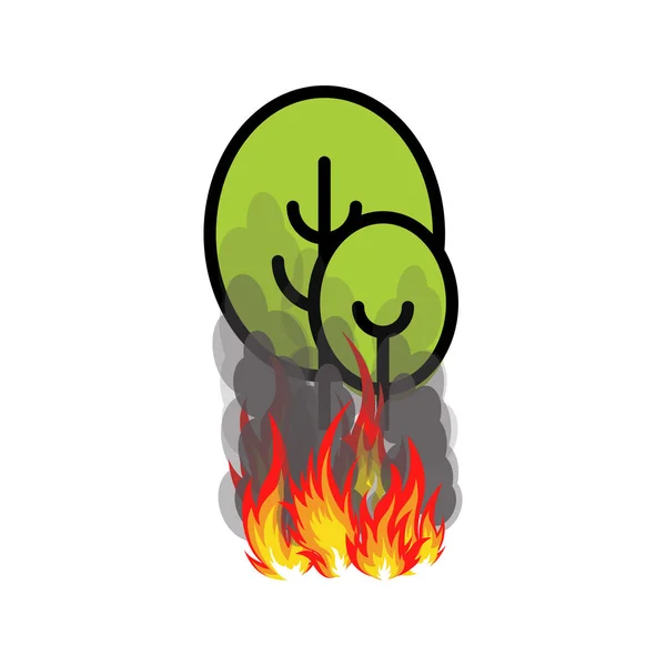 Ikona pożarów lasów, dwa drzewa z ogniem pod nimi, ilustracja wektorowa na białym tle. — Wektor stockowy
