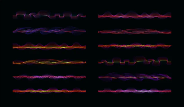 Illustration vectorielle d'ondes sonores ou radio ou d'ondes vocales sur fond noir . — Image vectorielle