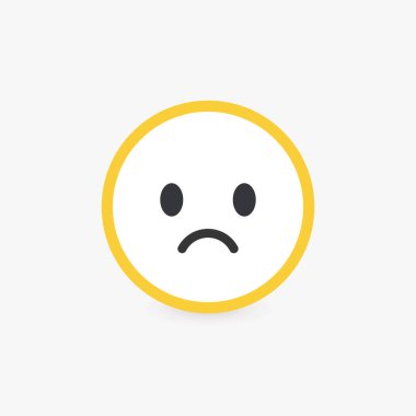 Üzgün surat, kötü müşteri değerlendirmesi ve mal ve hizmet kalitesinin duygusal değerlendirmesi. Parlak sarı çizgili yuvarlak vektör simgesi, düz simge düğmesi.