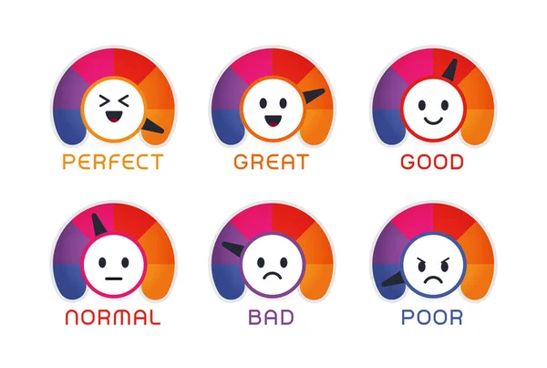 Satysfakcja użytkownika emoji płaski wektor ilustracje zestaw — Wektor stockowy