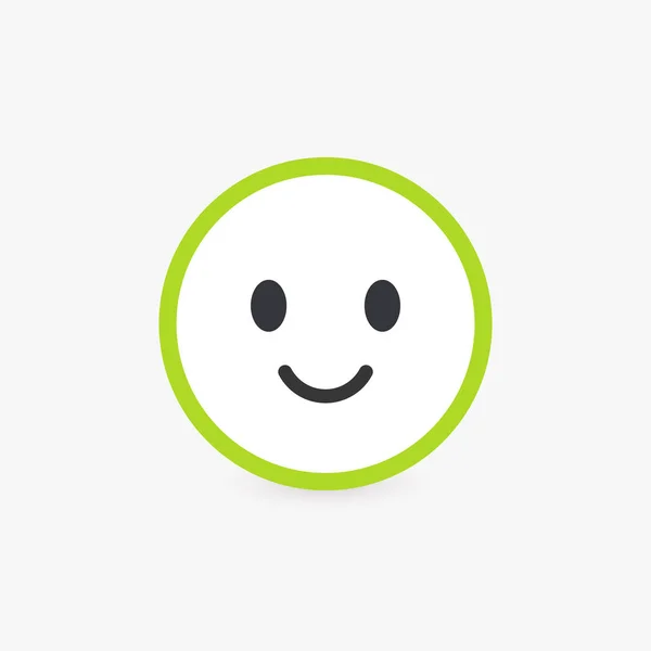 Cara sonriente, buena revisión del cliente y evaluación emocional de la calidad de los bienes o servicios. Icono de vector redondo con contorno verde claro brillante, botón emoticono plano . — Vector de stock