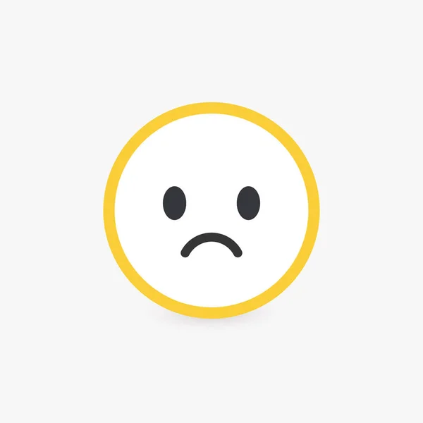 Cara triste, mala opinión de los clientes y la evaluación emocional de los bienes o servicios de calidad. Icono de vector redondo con contorno amarillo brillante, botón emoticono plano . — Archivo Imágenes Vectoriales