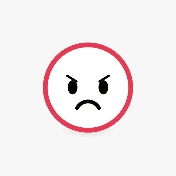 Angry face, poor customer review and emotional assessment of goods or services quality. Harsh round vector icon with bright red contour, flat emoticon button.
