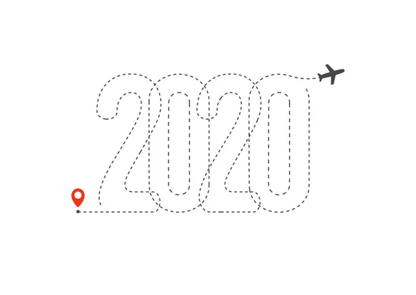 Újévi utazási ikon. 2020 Flight Map, Destination point with 2020 path in New Year trip logo koncepció. Elszigetelt vektor illusztráció. — Stock Vector