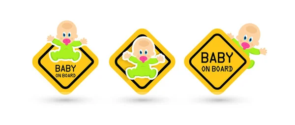 Ребенок на борту предупреждение наклейки, дорожные знаки, изолированные векторные знаки шаблон на белом фоне . — стоковый вектор