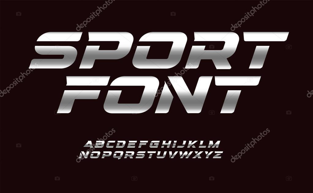 Sport font with chrome texture. Trendy letters design for sport, automotive, car moto speed race and other dynamic scene. Vector bold cursive font
