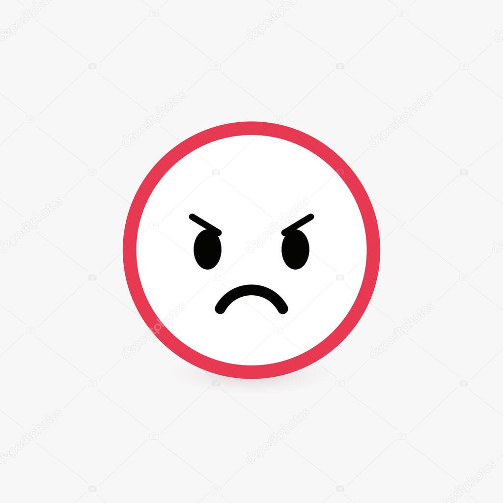 Angry face, poor customer review and emotional assessment of goods or services quality. Harsh round vector icon with bright red contour, flat emoticon button