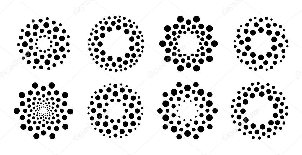 Dot logo set. Abstract technology round sign set. Black circles icon collection. Modern flat simple symbol idea. Concept design for business. Isolated vector logotype