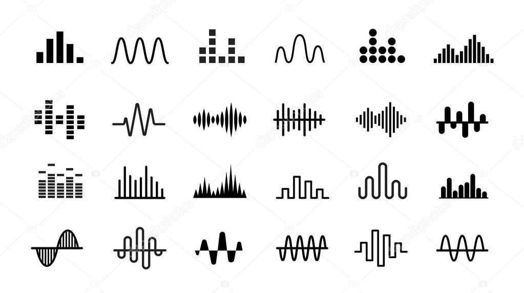 Set of Radio Wave icons. Monochrome simple sound wave on white background. Isolated vector illustration