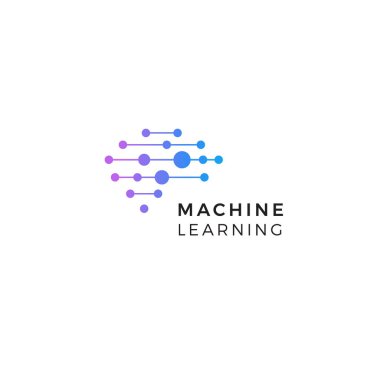 Makine öğrenme logosu. Nöron bağlantıları, sinapslar amblemi. Sinirsel ağ. İzole edilmiş insan beyni ikonu. Yapay Zeka yenilik işareti. Yapay zeka sembolü. Dijital veri vektör çizimi. Siber teknoloji