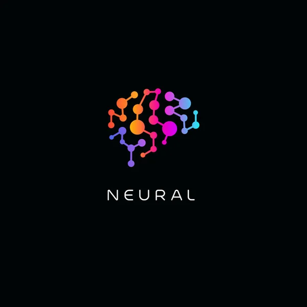 Neurala nätverk logotyp. Människans hjärnsymbol. Artificiell intelligens ikon. Kreativt tänkande vektor illustration. Isolerad vetenskap innovation tecken. Färgglada neurobiologi symbol. — Stock vektor