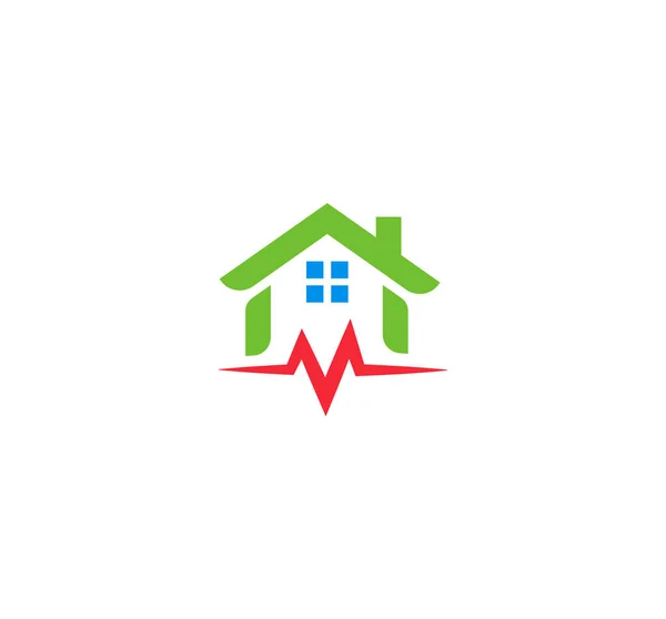Home Reparatur-Logo. Hausrenovierung Emblem. Eigentumsreparatur-Symbol. Isolierte Darstellung des Wartungsvektors. Messzeichen für seismische Aktivität beschädigt. Erdbeben-Symbol. — Stockvektor