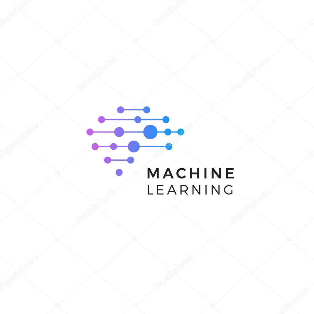 Machine learning logo. Neurons connections, synapses emblem. Neural network. Isolated human brain icon. Artificial Intelligence innovation sign. AI symbol. Digital data vector illustration. Cyber tech