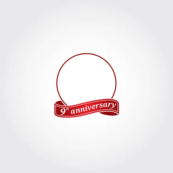 赤いリボンで装飾的な赤いフレーム。お祝いのリボンで囲まれた記念日のバッジ。事業のロゴ9歳の誕生日. — ストックベクタ
