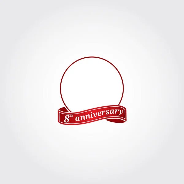 Moldura vermelha decorativa com fita vermelha. Distintivo de aniversário emoldurado por fita festiva. Logo de negócios 8o aniversário . —  Vetores de Stock