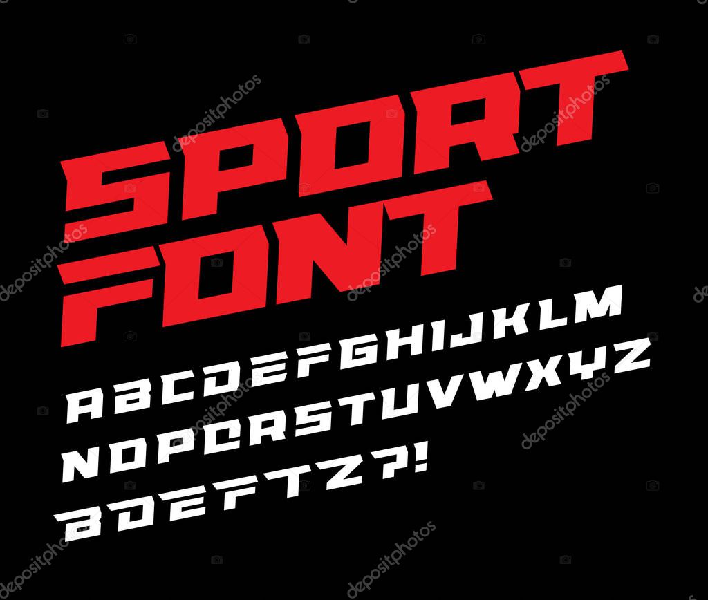 Sport font bold italic letters with dynamic slant and geometric cut for speed race, battle, fast delivery or fight poster driver alphabet vector typography design