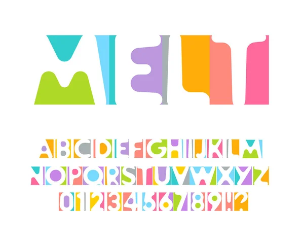 Conjunto de letras e números coloridos. Alfabeto latino vetorial colorido. Fonte de cor arco-íris. Papel de cor applique ABC, monograma espaço negativo e modelo de cartaz. Desenho tipográfico . —  Vetores de Stock