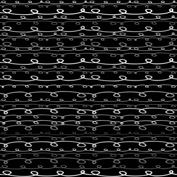 Naadloze textuur van horizontale lijnen, vector patroon van digitale golven, witte strepen op zwarte achtergrond, textuur ontwerp template — Stockvector